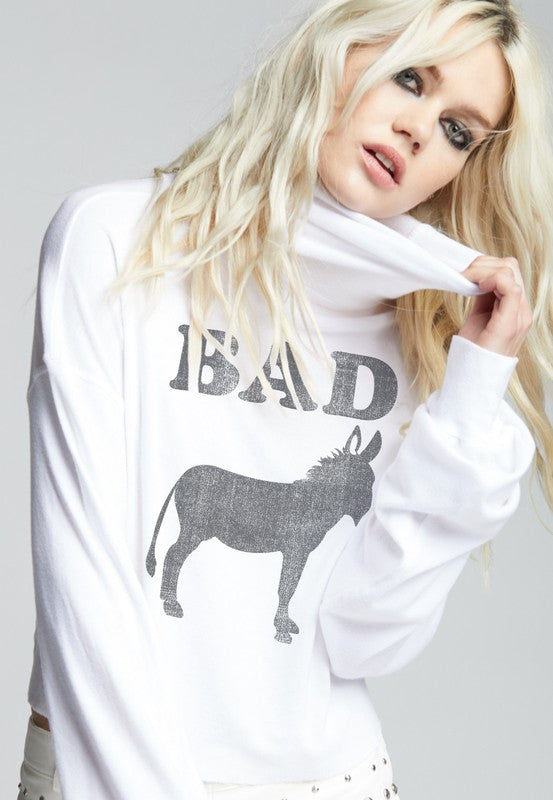 Bad Ass Cropped Turtle Neck Tee - White