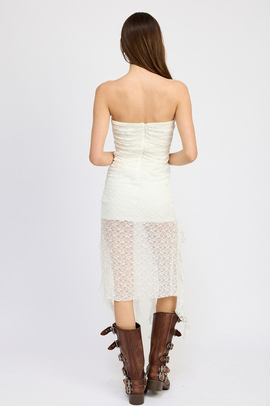 
                  
                    LACE TUBE DRESS WTIH RUFFLE DETAIL
                  
                