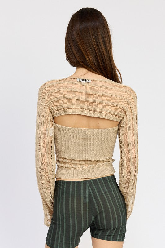 
                  
                    DISTRESSED SWEATER TUBE TOP
                  
                