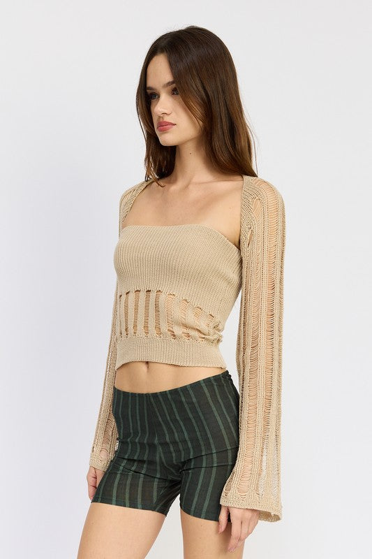 
                  
                    DISTRESSED SWEATER TUBE TOP
                  
                