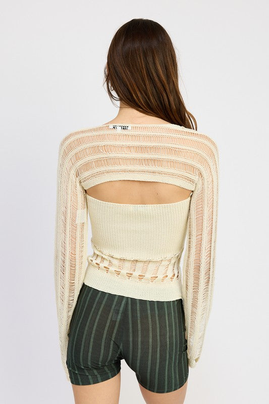 
                  
                    DISTRESSED SWEATER TUBE TOP
                  
                