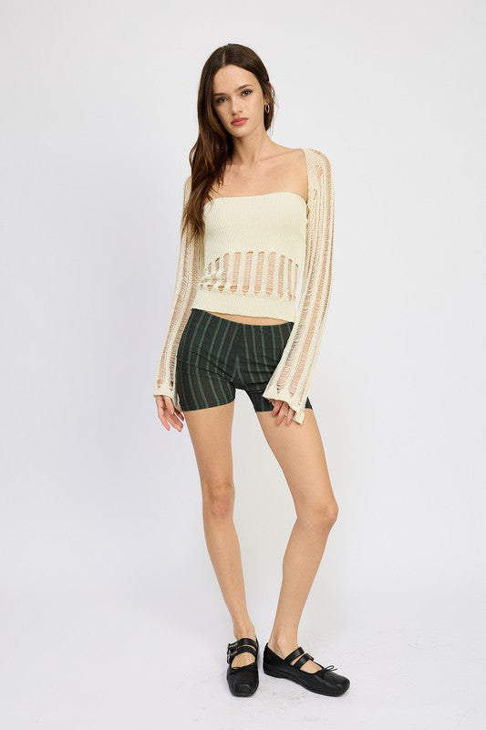 
                  
                    DISTRESSED SWEATER TUBE TOP
                  
                