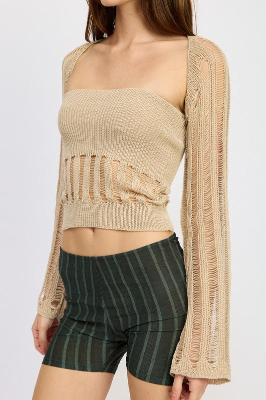 DISTRESSED SWEATER TUBE TOP