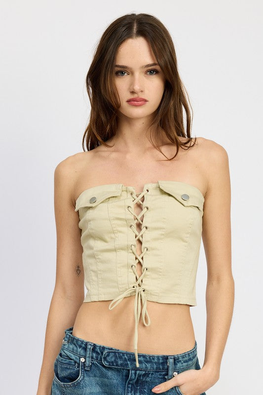 
                  
                    LACE UP CORSET BUSTIER TOP
                  
                