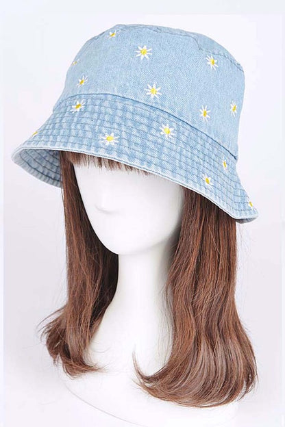 Flowre Embroidered Denim Bucket Hat