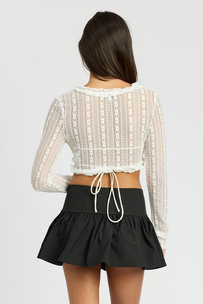 LACE CARDIGAN WITH RUFFLE DETAIL