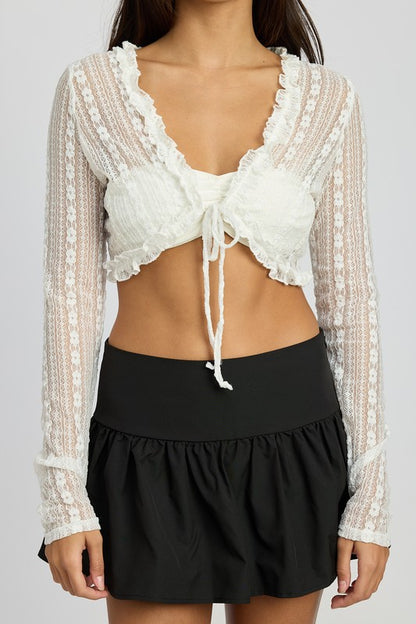 LACE CARDIGAN WITH RUFFLE DETAIL