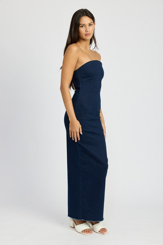 
                  
                    BODYCON TUBE DENIM DRESS
                  
                