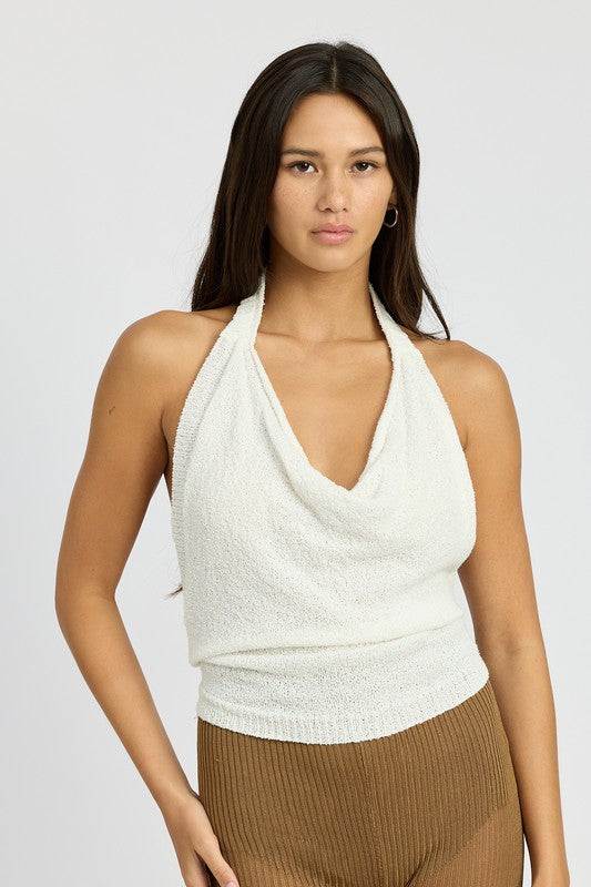 
                  
                    COWL NECK HALTER TOP
                  
                