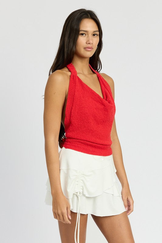 
                  
                    COWL NECK HALTER TOP
                  
                