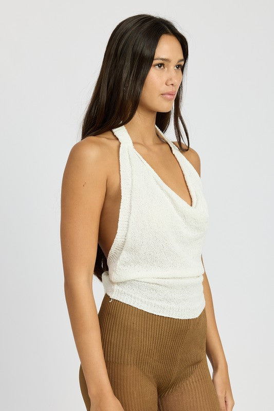 
                  
                    COWL NECK HALTER TOP
                  
                