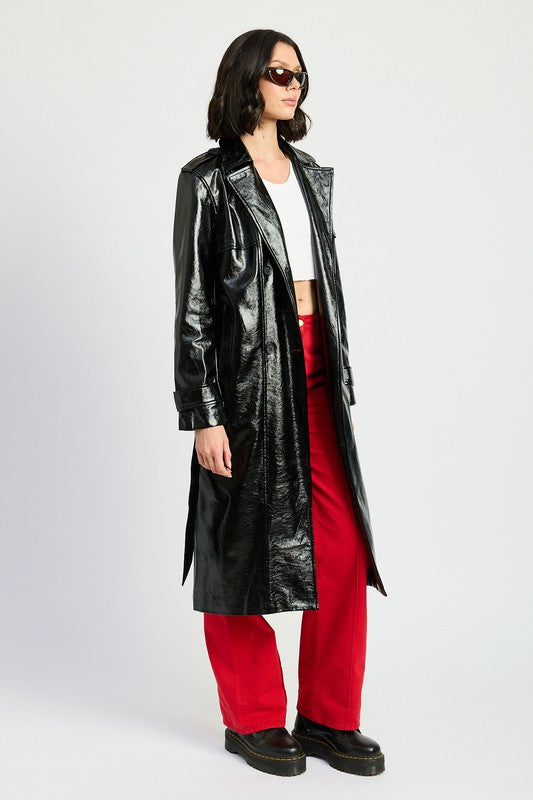 
                  
                    FAUX LEATHER TRENCH COAT
                  
                