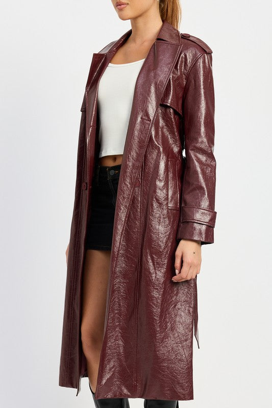 
                  
                    FAUX LEATHER TRENCH COAT
                  
                