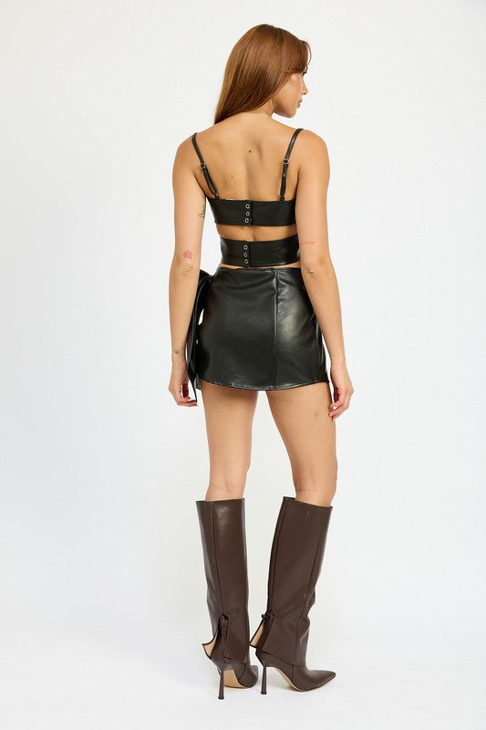 
                  
                    WRAPPED LEATHER CROP TOP
                  
                