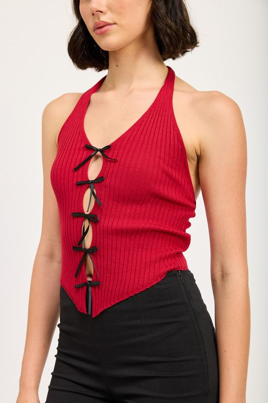 HALTER NECK TO WITH BOW DETAILS