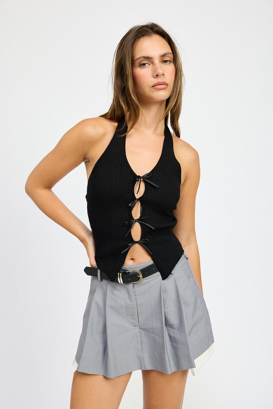 
                  
                    HALTER NECK TO WITH BOW DETAILS
                  
                