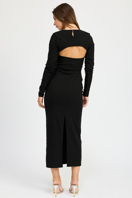 
                  
                    LONG SLEEVE CUTOUT MIDI DRESS
                  
                