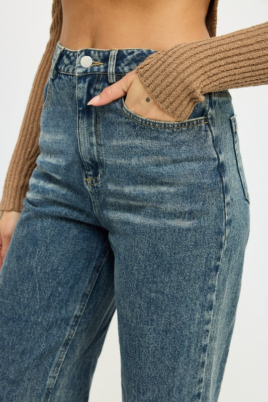 
                  
                    WASHED DENIM PANTS WITH FOLD OVER DETAIL
                  
                