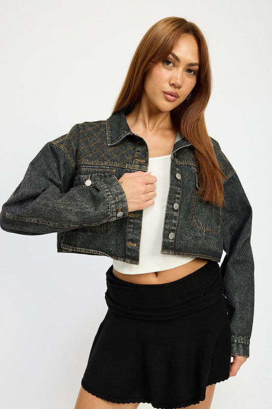 
                  
                    EMBROIDERED DENIM CROP JACKET
                  
                