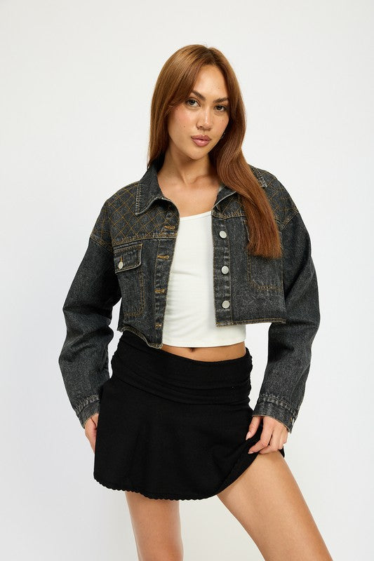 
                  
                    EMBROIDERED DENIM CROP JACKET
                  
                