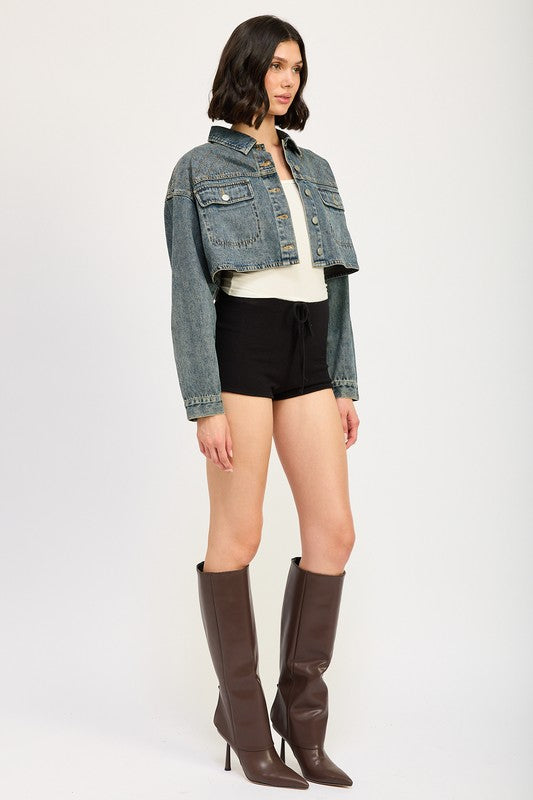 
                  
                    EMBROIDERED DENIM CROP JACKET
                  
                