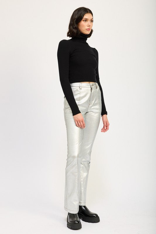 
                  
                    METALLIC FLARED PANTS
                  
                