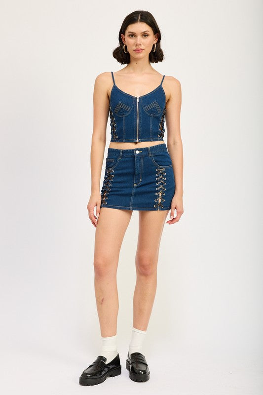 
                  
                    ZIP UP DENIM CORSET TOP
                  
                