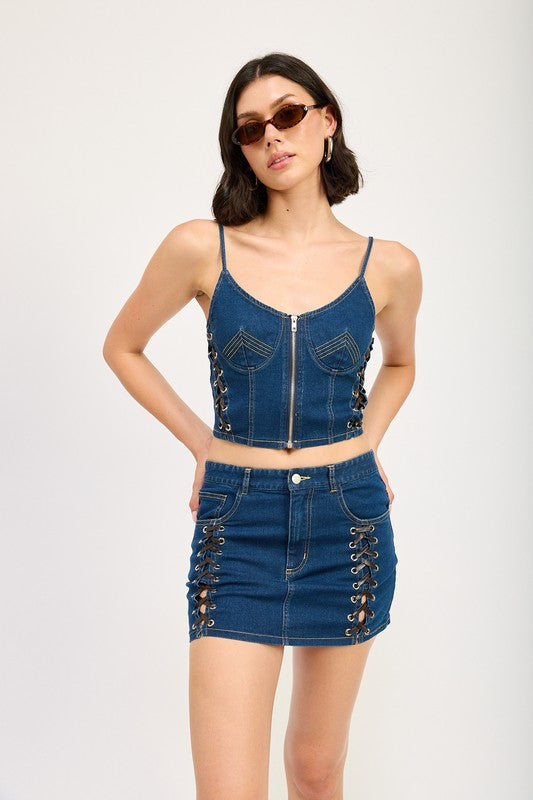 
                  
                    ZIP UP DENIM CORSET TOP
                  
                