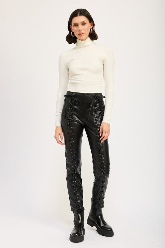 
                  
                    LACE UP LEATHER TROUSERS
                  
                