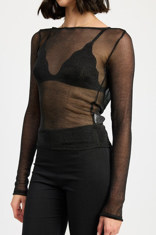 
                  
                    BOAT NECK METALLIC SHEER TOP
                  
                