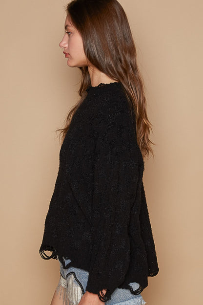 POL Cable Knit Cutout Long Sleeve Sweater