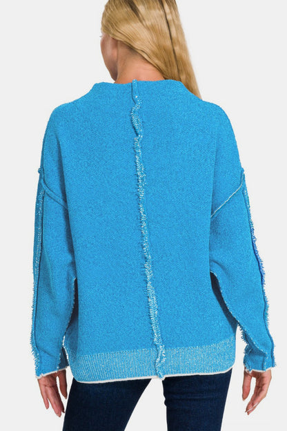 Zenana Exposed Seam Mock Neck Long Sleeve Sweater