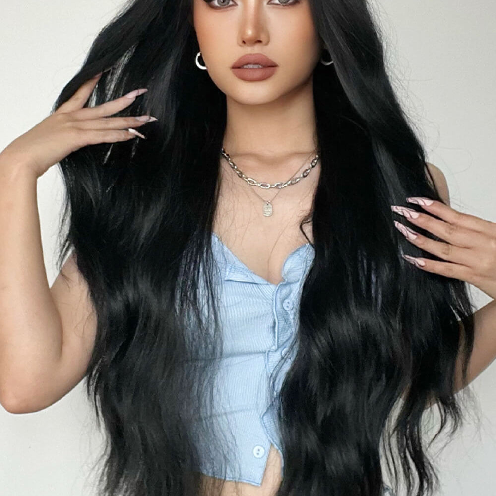 Full Machine Long Wave Synthetic Wigs 28''