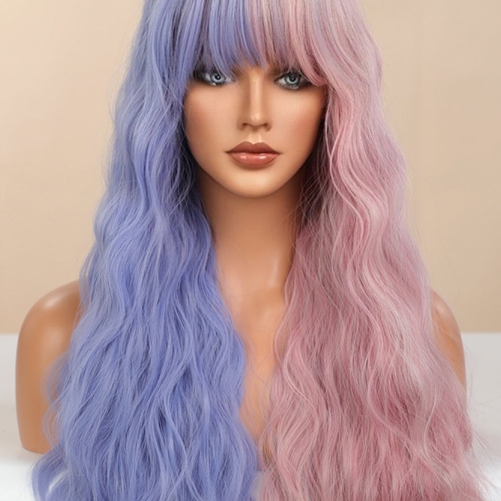 13*1" Full-Machine Wigs Synthetic Long Wave 26" in Blue/Pink Split Dye